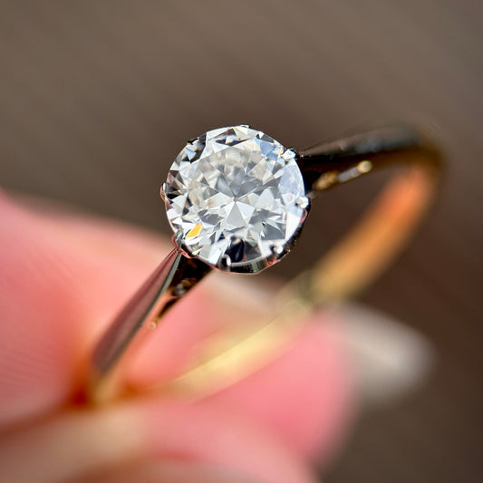 18ct Gold 0.80ct Old Transitional Cut Diamond Solitaire Engagement Ring