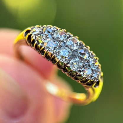 18ct Gold Antique Victorian 1.00ct Old Cut Diamond double two row boat Ring