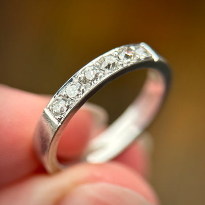18CT White Gold 0.42ct Old Cut Diamond Half Eternity Band Ring Size N 1/2 4.5g