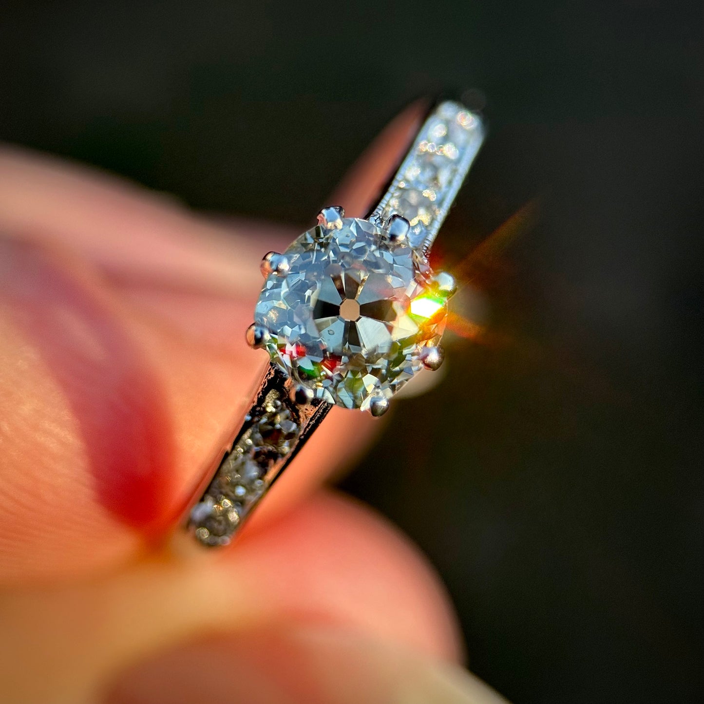 18ct White Gold 1.25ct Old Mine Cut Diamond Solitaire Engagement Ring