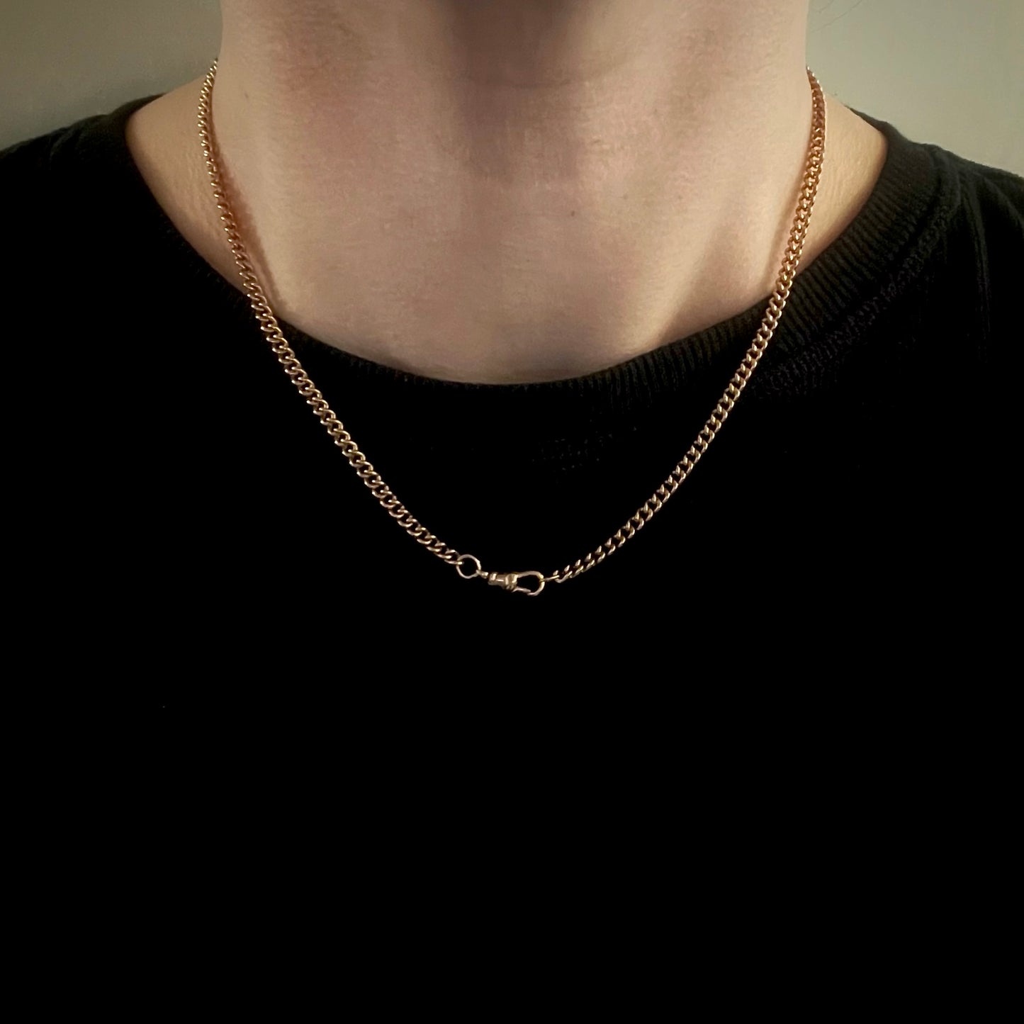 9CT Solid Rose Gold Curb Link Chain 17 Inches With Dog Clip - Superb Quality