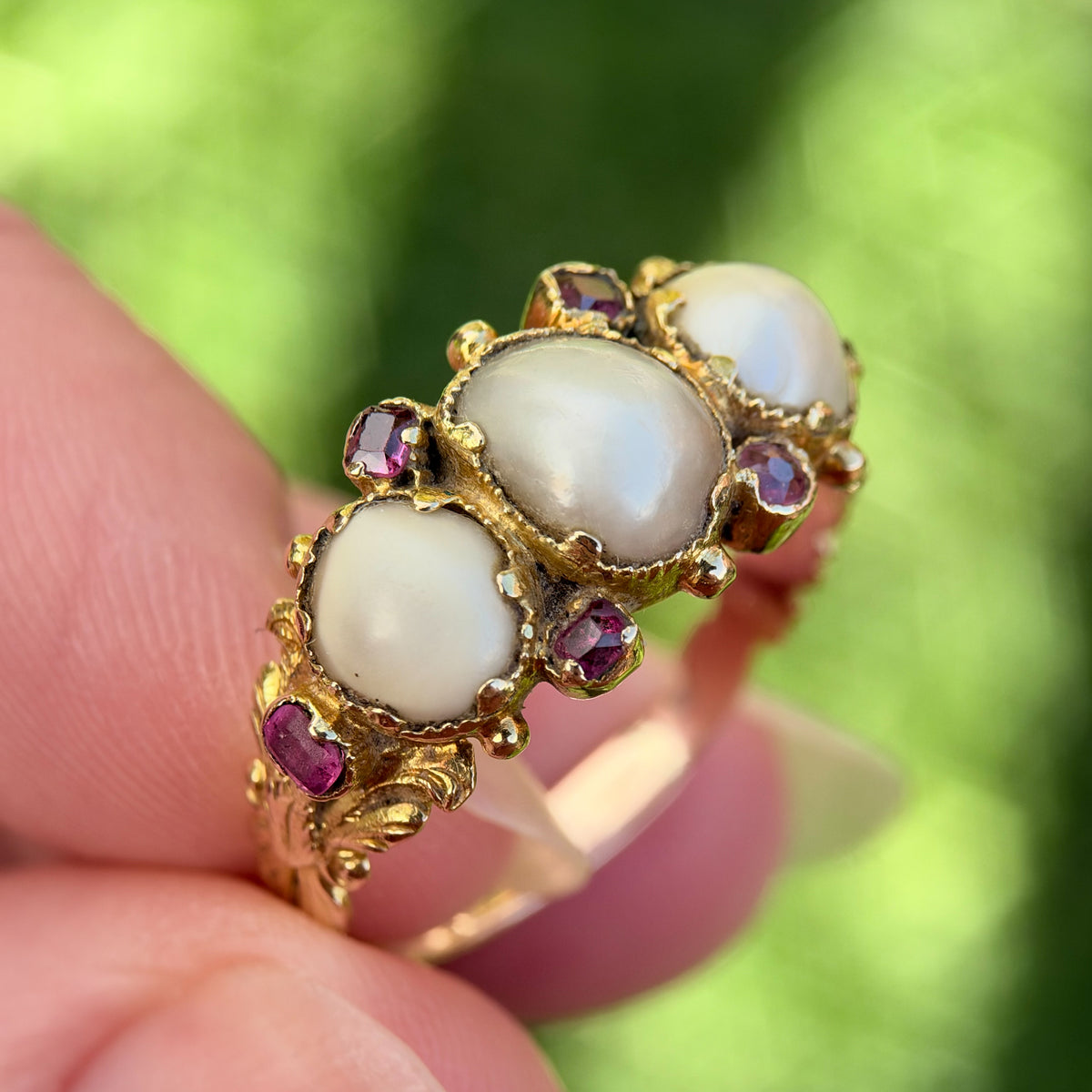 18ct Gold Antique Georgian Pearl & Ruby ring