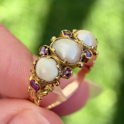 18ct Gold Antique Georgian Pearl & Ruby ring