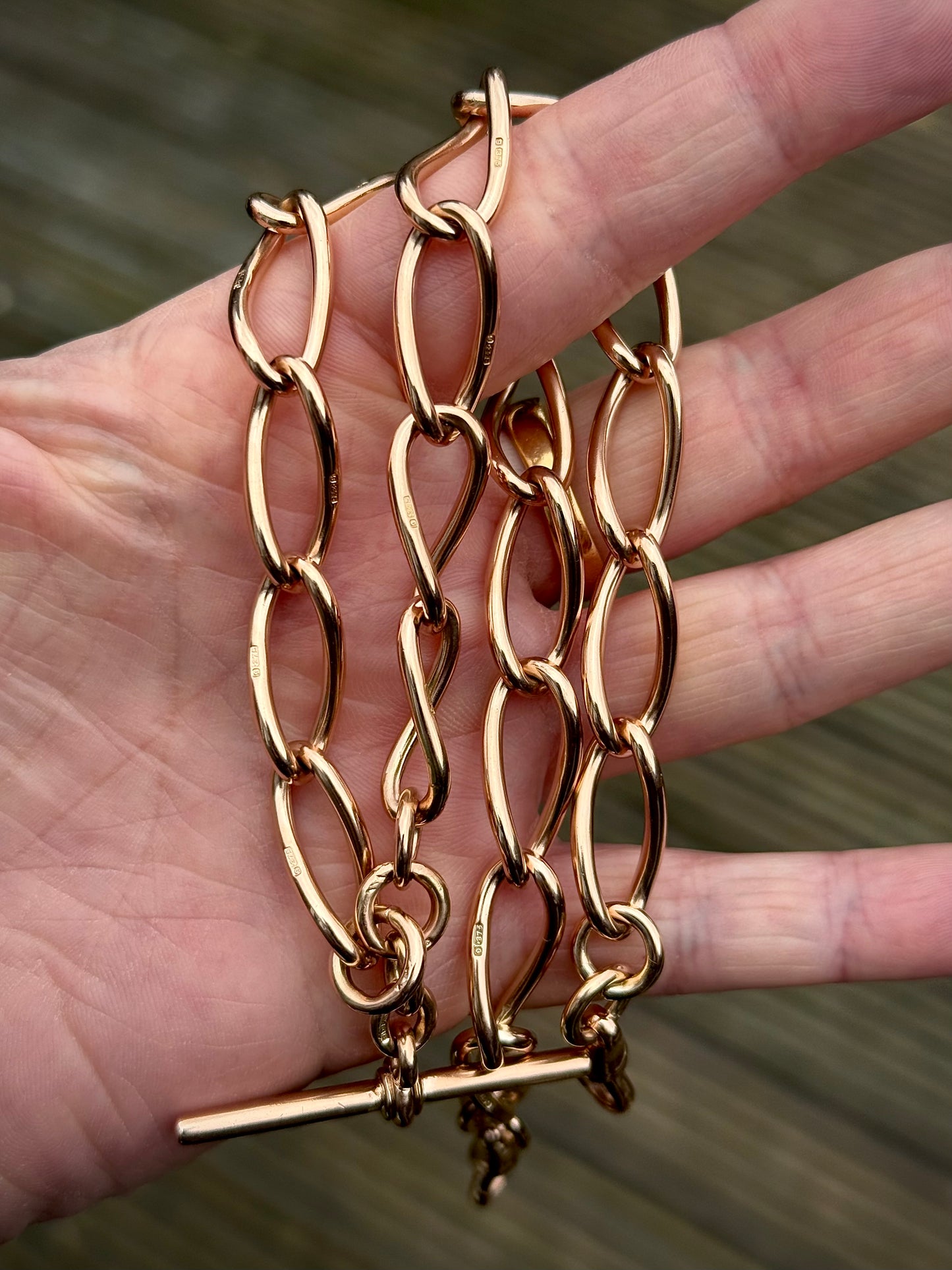Antique 9ct Rose Gold 17.5" twisted oval Watch Albert Chain 56 grams solid heavy