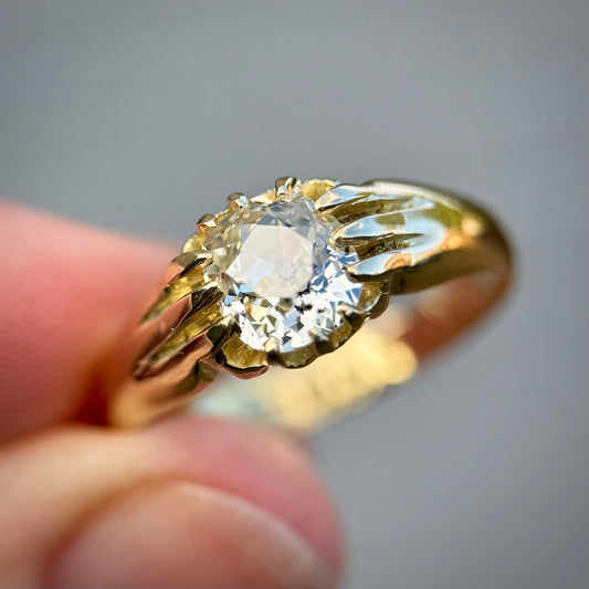 18ct Gold Antique Fully Hallmarked 1.21ct Old Cut Diamond gypsy Ring