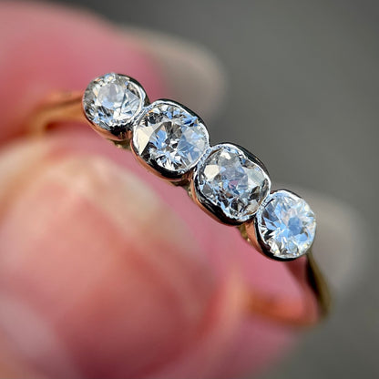 18ct Gold & Platinum Antique 0.60ct Old Cut Diamond 4 Stone Ring Size P