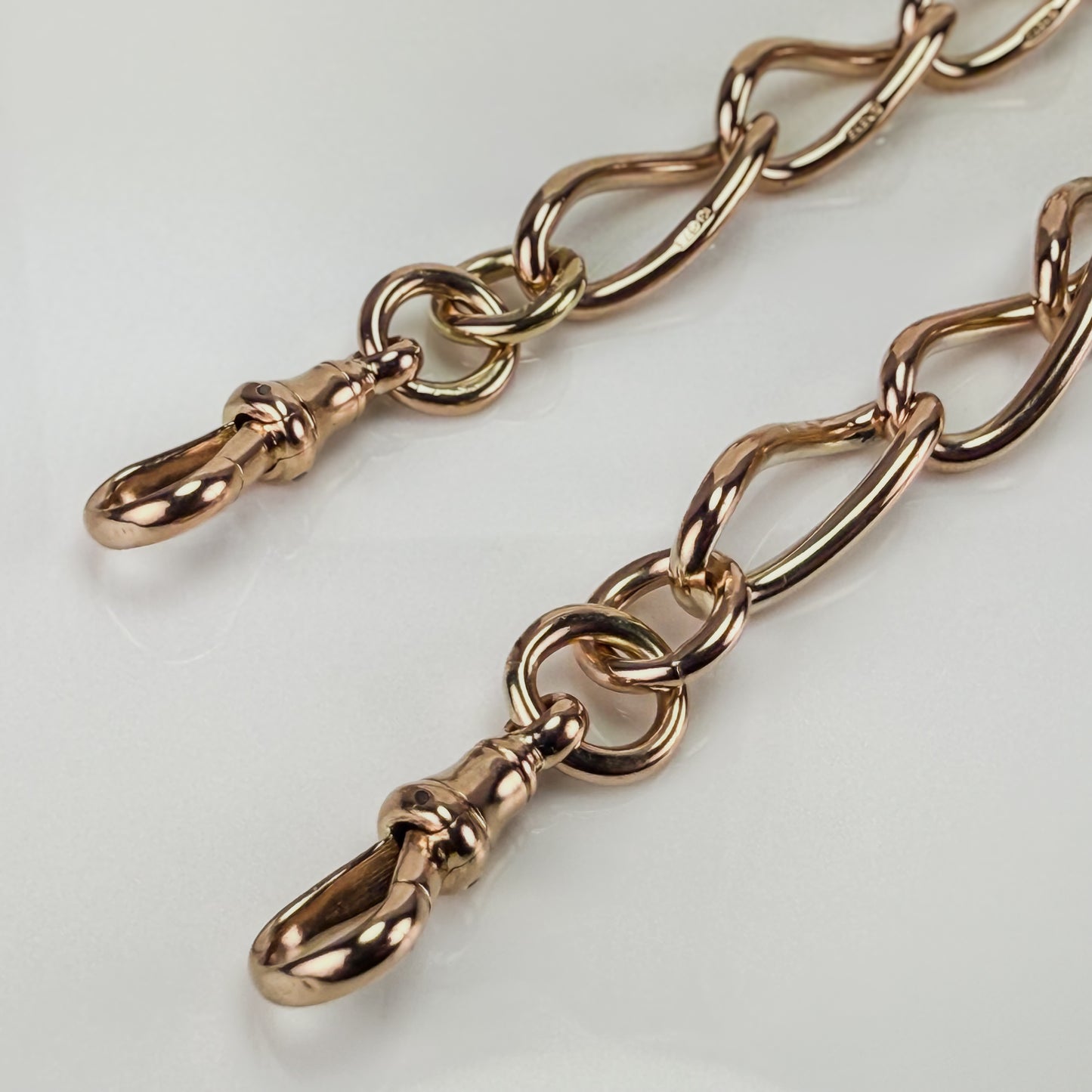 Antique 9ct Rose Gold 17.5" twisted oval Watch Albert Chain 56 grams solid heavy
