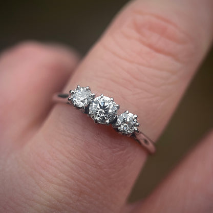 Platinum Antique 0.735ct Old Cut Diamond Three Stone Trilogy Ring size R