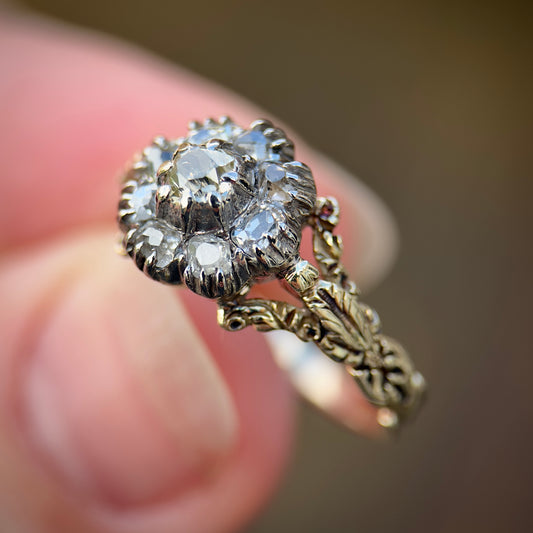 14ct Gold & Silver Antique Georgian 0.57ct Old cut diamond cluster Ring
