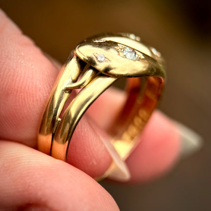 18CT Gold Antique Fully Hallmarked Victorian Old Cut Diamond Snake Ring 8.2g