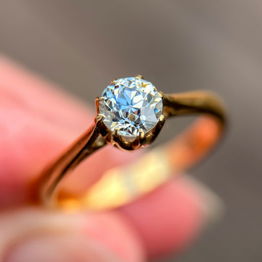 18ct Gold Antique 0.77ct Old Cut Diamond Solitaire Engagement Ring