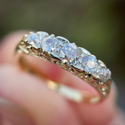 18ct Gold Antique Victorian 0.75ct Old Cut Diamond 5 Stone Ring