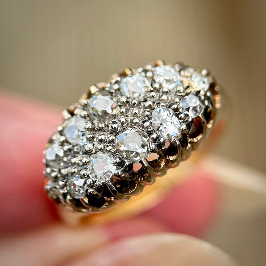 18ct Gold Antique Victorian 1.20ct Old Cut Diamond double two row boat Ring