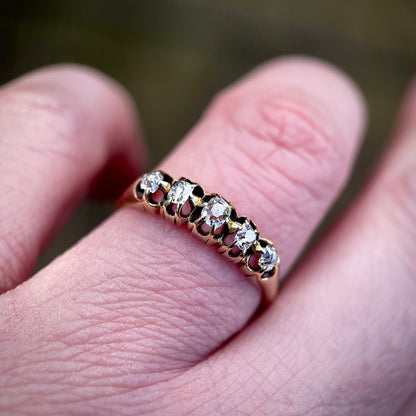 18ct Gold Antique Georgian Old Cut Diamond Five Stone Half Hoop Ring
