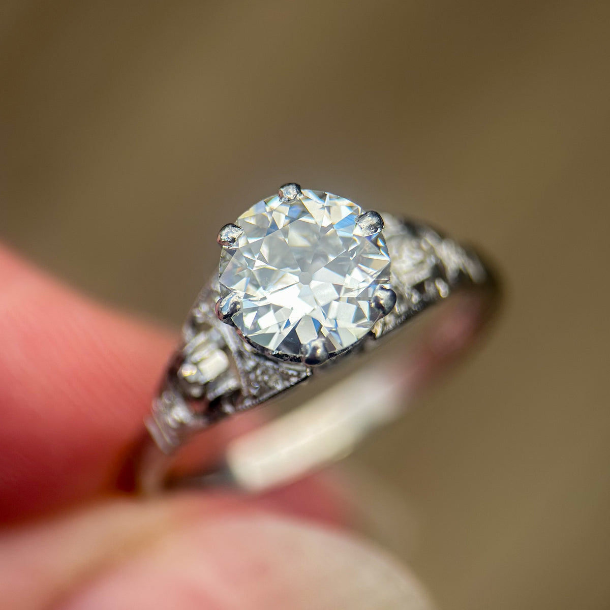 Platinum 1.20ct Old European Cut Diamond Solitaire Engagement Ring