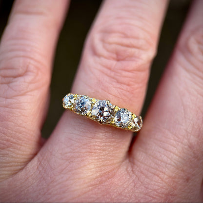 18ct Gold 1.625ct Antique Fully Hallmarked Old Cut Diamond Five Stone Ring