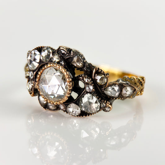 Antique Georgian 1.60ct Old Rose Cut Diamond Gold Ring N 1/2 4.9g