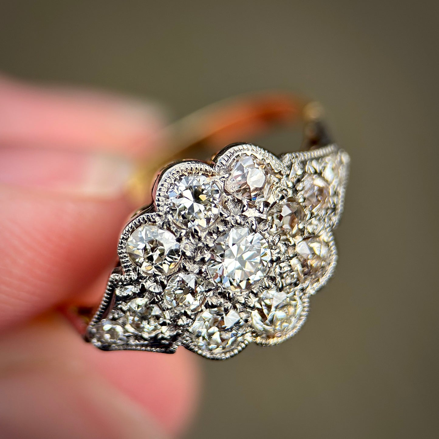 18ct Gold Antique Edwardian 0.75ct Old Cut Diamond Daisy Cluster Ring