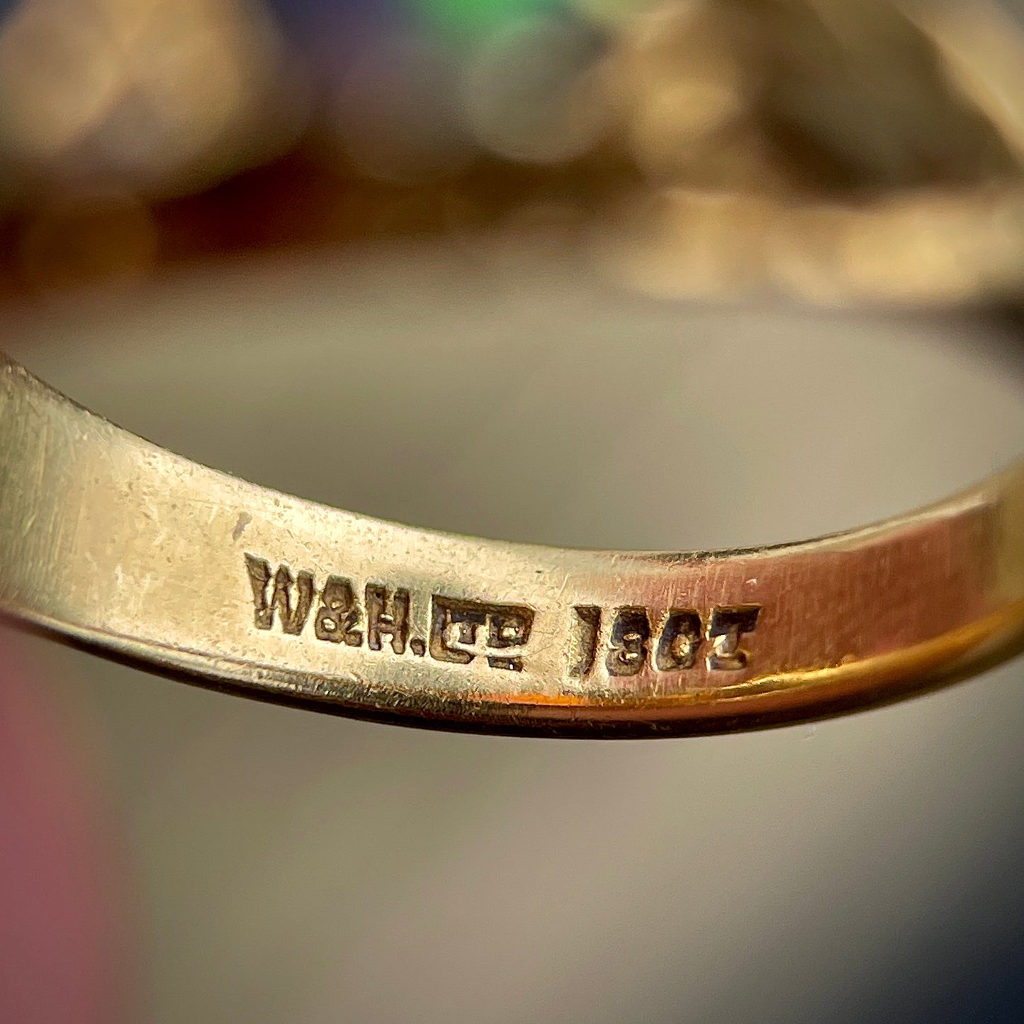 18CT Gold Large Antique Victorian Black Crystal Opal & Old Cut Diamond Ring