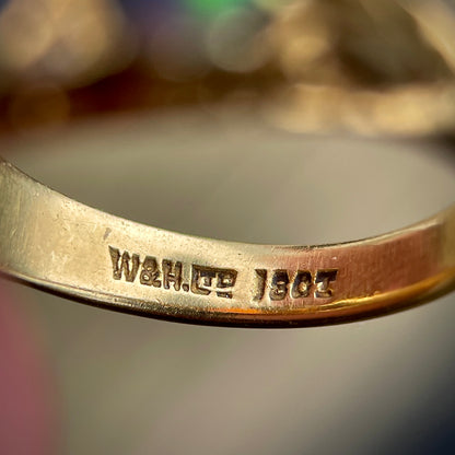 18CT Gold Large Antique Victorian Black Crystal Opal & Old Cut Diamond Ring