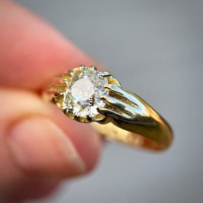 18ct Gold Antique Fully Hallmarked 1.21ct Old Cut Diamond gypsy Ring