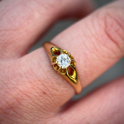 18ct Gold Antique Fully Hallmarked 0.30ct Old Cut Diamond gypsy Ring