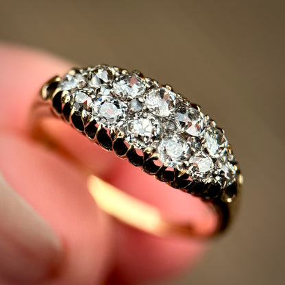 18ct Gold Antique Victorian 1.00ct Old Cut Diamond double two row boat Ring