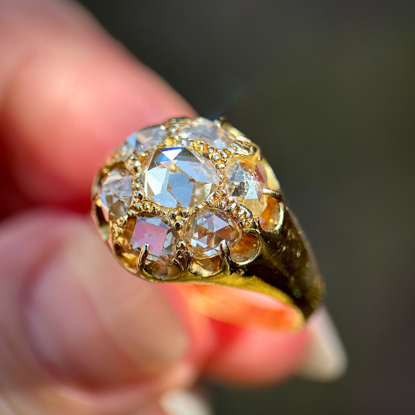 18ct Gold Antique 2.4ct old rose & table cut diamond cluster ring