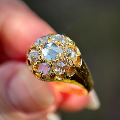 18ct Gold Antique 2.4ct old rose & table cut diamond cluster ring