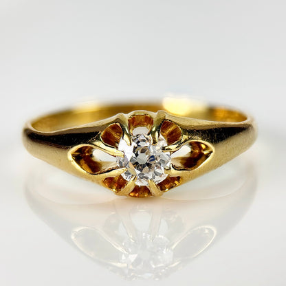 18ct Gold Antique Fully Hallmarked 0.30ct Old Cut Diamond gypsy Ring