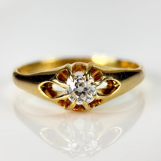 18ct Gold Antique Fully Hallmarked 0.30ct Old Cut Diamond gypsy Ring