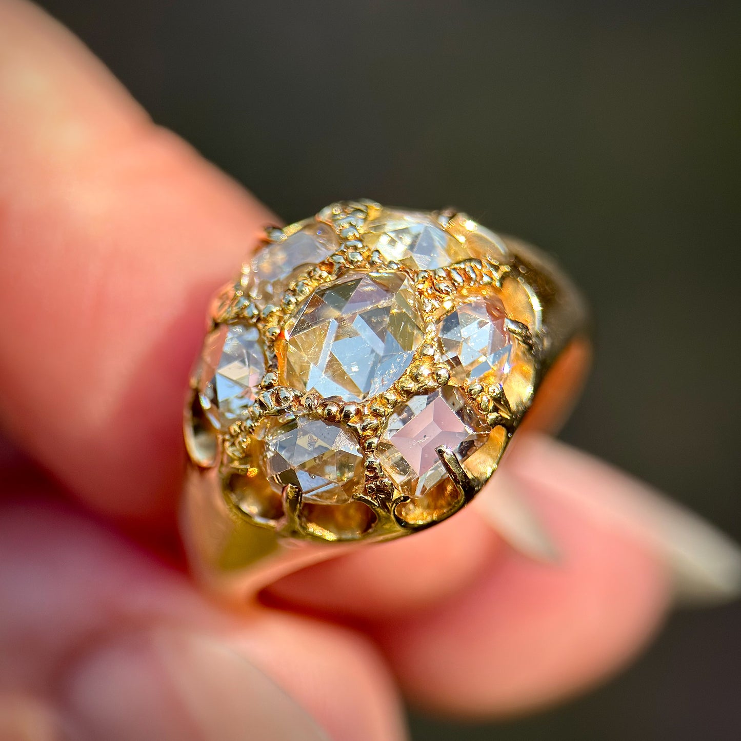 18ct Gold Antique 2.4ct old rose & table cut diamond cluster ring