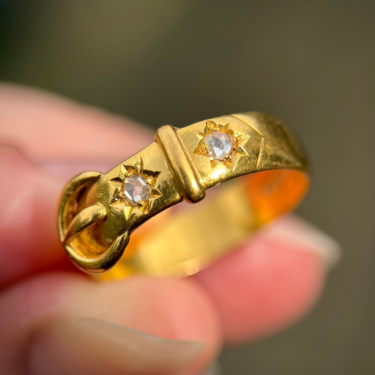 22ct Gold Antique Victorian Fully hallmarked Old Rose Cut Diamond buckle Ring