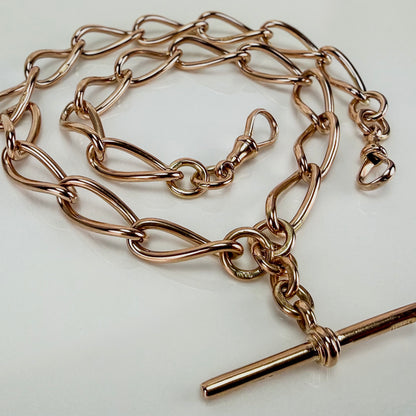 Antique 9ct Rose Gold 17.5" twisted oval Watch Albert Chain 56 grams solid heavy