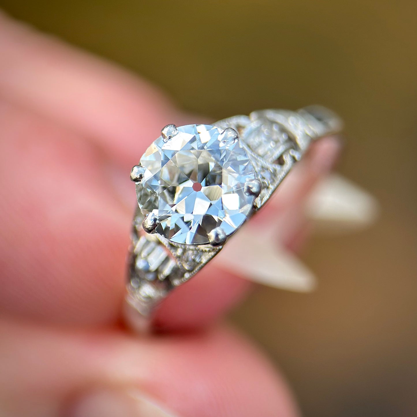 Platinum 1.20ct Old European Cut Diamond Solitaire Engagement Ring