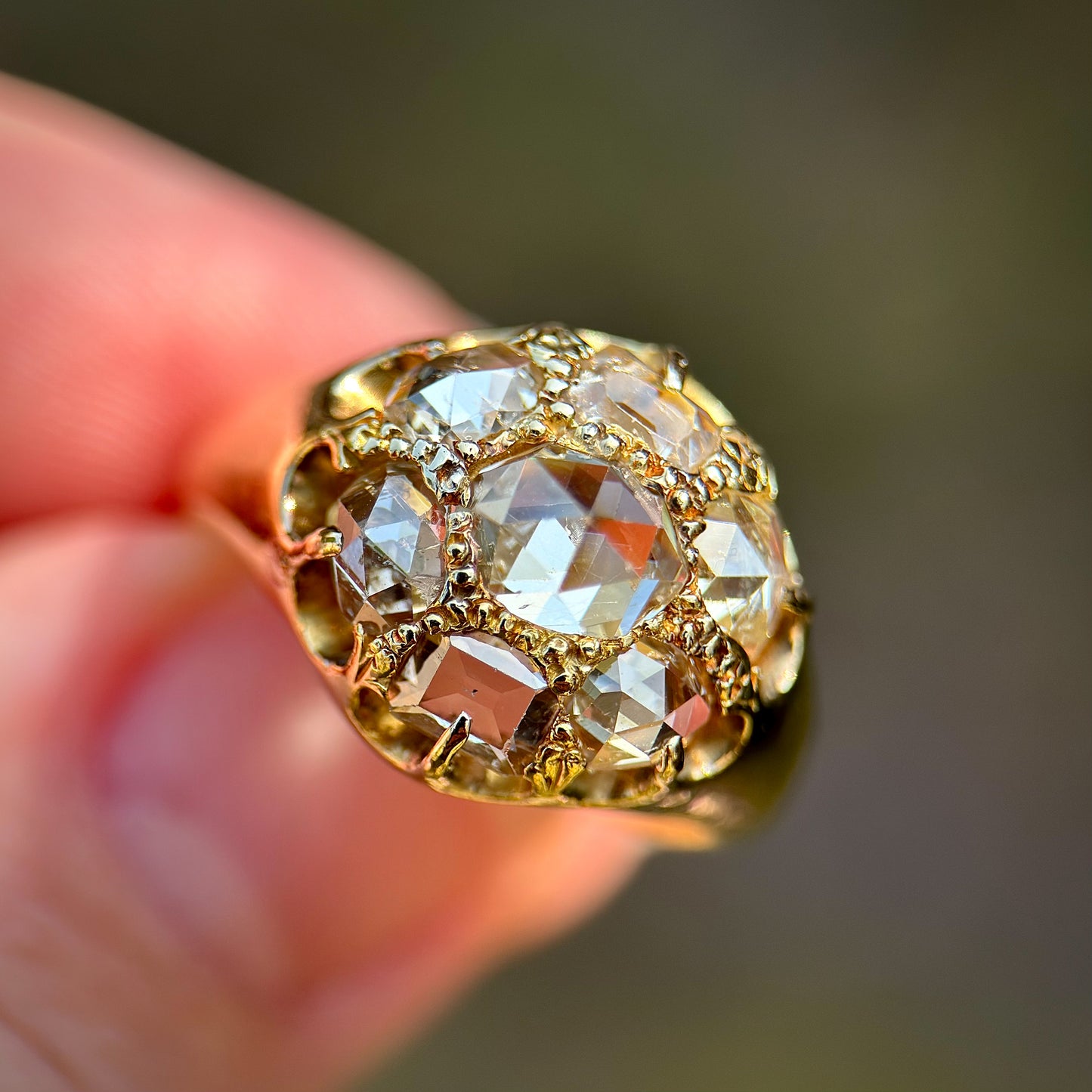 18ct Gold Antique 2.4ct old rose & table cut diamond cluster ring