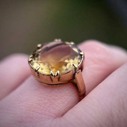 Impressive 15ct Gold Antique Georgian / Early Victorian 12.00ct Citrine Ring