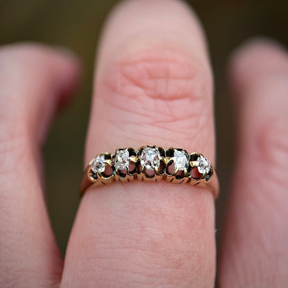 18ct Gold Antique Georgian Old Cut Diamond Five Stone Half Hoop Ring