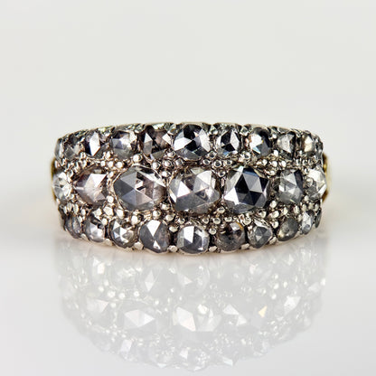 18ct Gold & Silver Antique Georgian 2.1ct Old Rose Cut Diamond Triple Row Ring