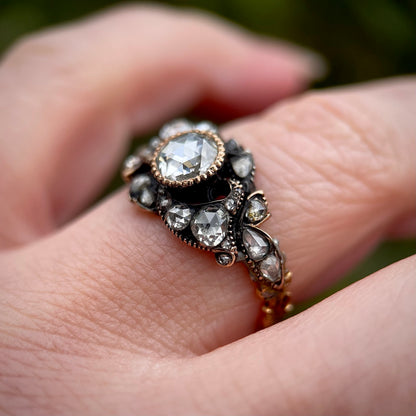 Antique Georgian 1.60ct Old Rose Cut Diamond Gold Ring N 1/2 4.9g