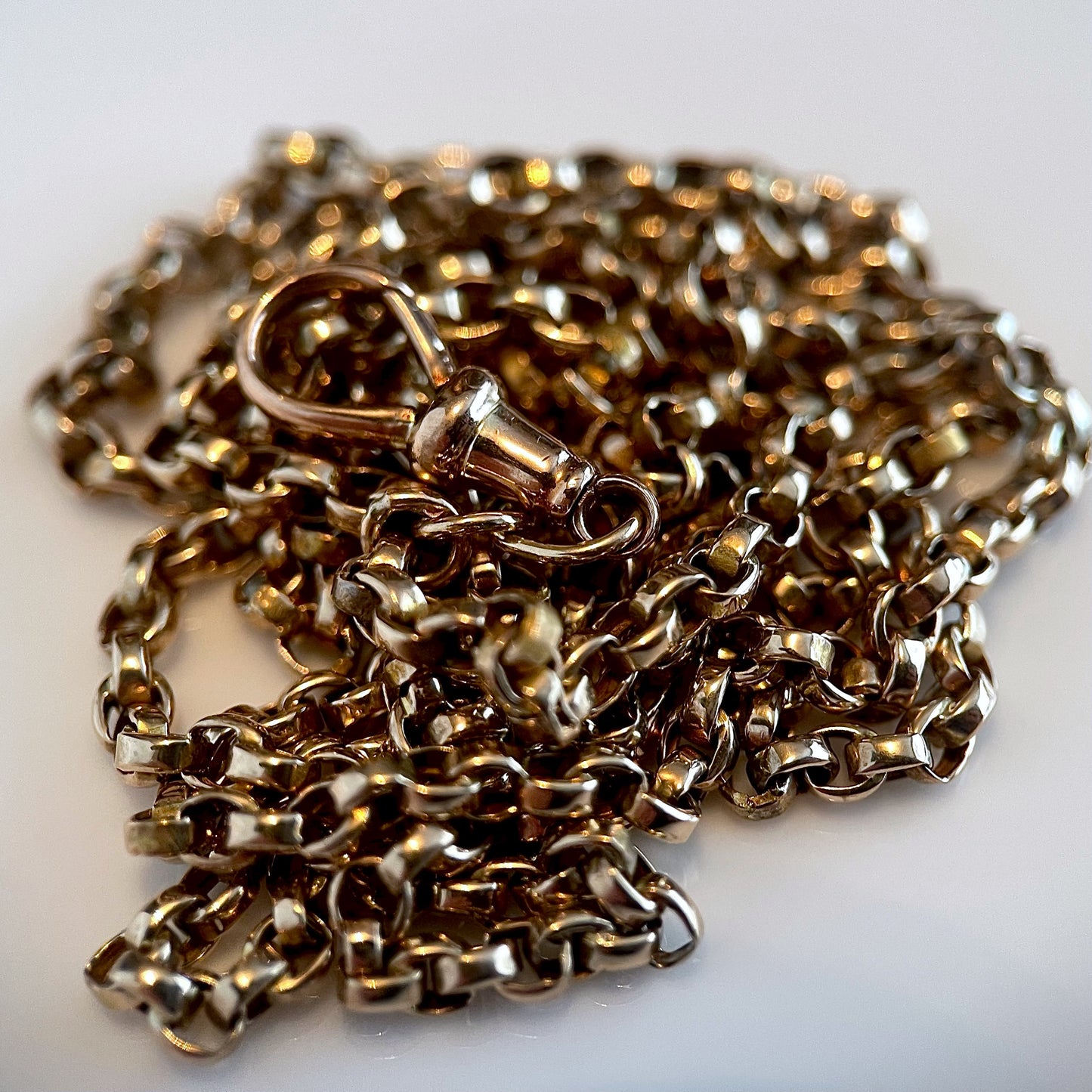 Antique 9CT Rose Gold Belcher Long Guard Watch Muff Chain 32" Dog Clip 14.7g