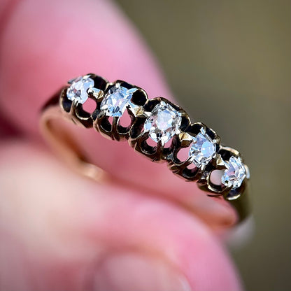 18ct Gold Antique Georgian Old Cut Diamond Five Stone Half Hoop Ring