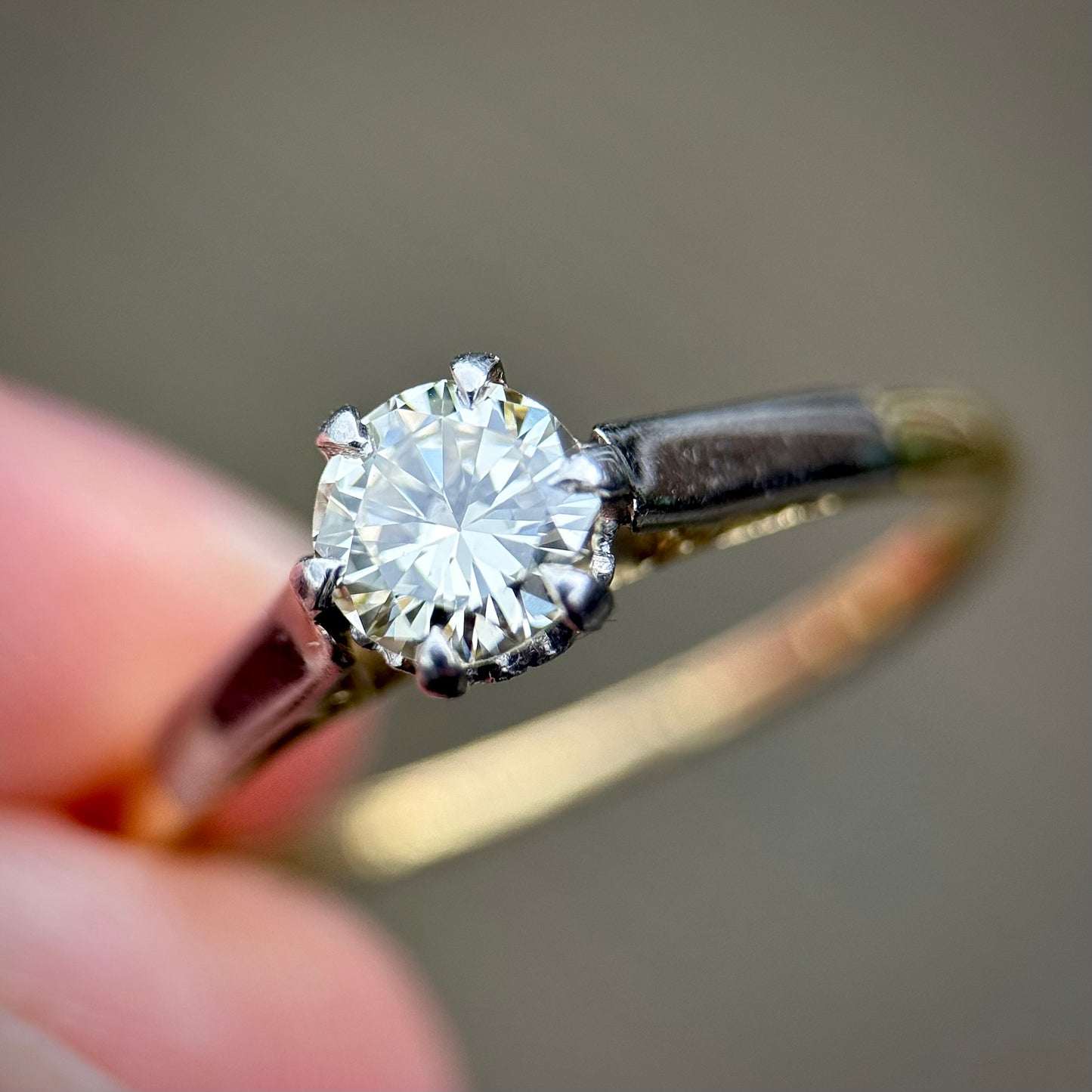 Vintage 18ct Gold Plat 0.45ct Diamond Solitaire Engagement Ring