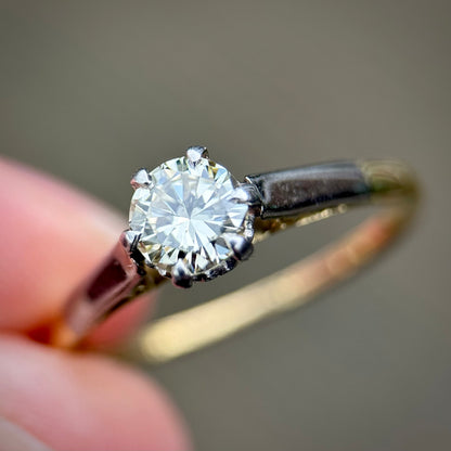 Vintage 18ct Gold Plat 0.45ct Diamond Solitaire Engagement Ring