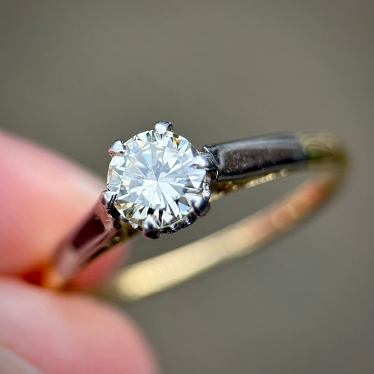 Vintage 18ct Gold Plat 0.45ct Diamond Solitaire Engagement Ring