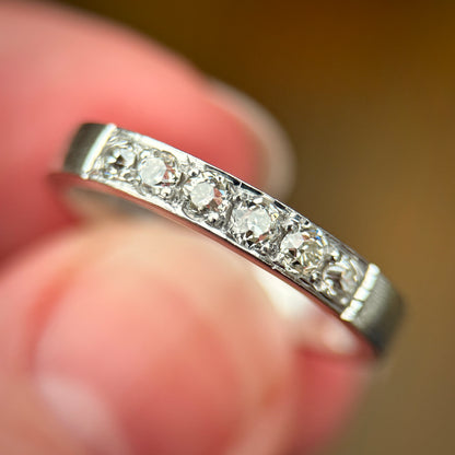 18CT White Gold 0.42ct Old Cut Diamond Half Eternity Band Ring Size N 1/2 4.5g