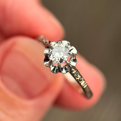 18ct gold French Art Deco 0.275ct Old Cut Diamond Solitaire buttercup ring