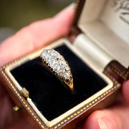 18ct Gold Antique Victorian 1.00ct Old Cut Diamond double two row boat Ring