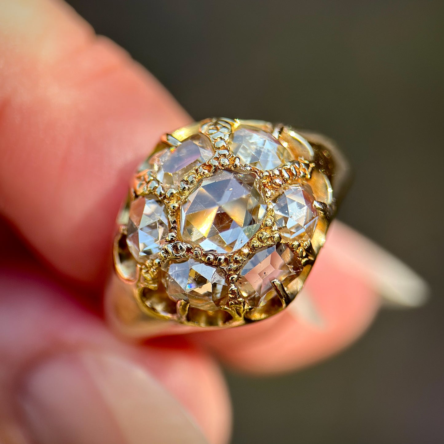 18ct Gold Antique 2.4ct old rose & table cut diamond cluster ring