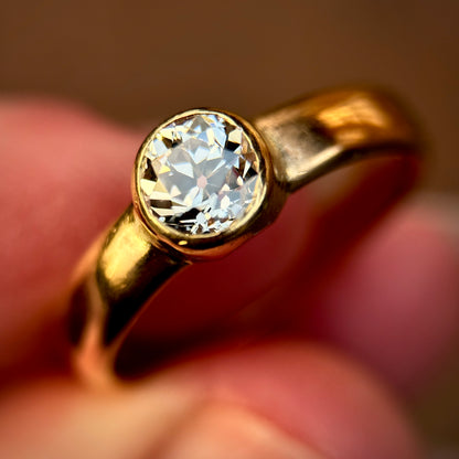 0.90CT Old Mine Cut Diamond Solitaire 18ct Gold Ring Size Q 5.0g